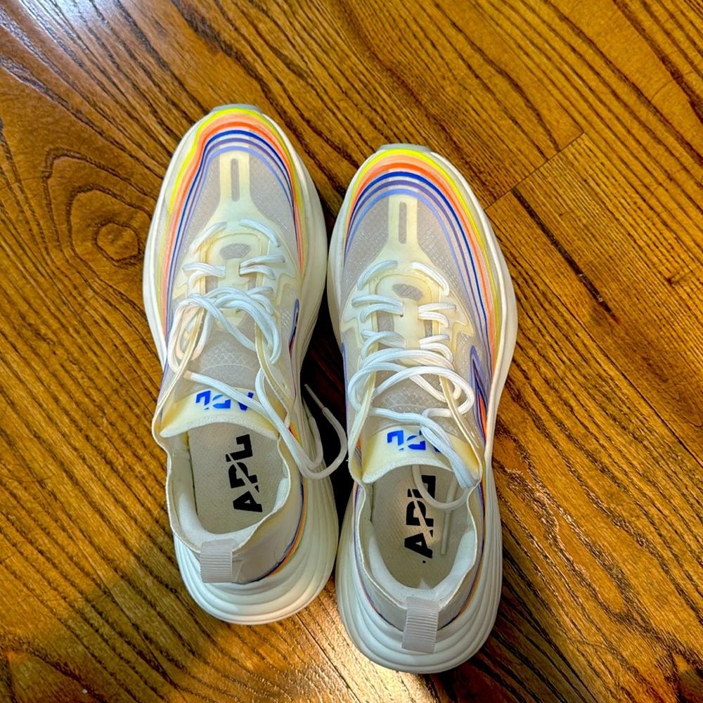 Only worn twice! Super cute shoes! Clear at the top with colored strips.